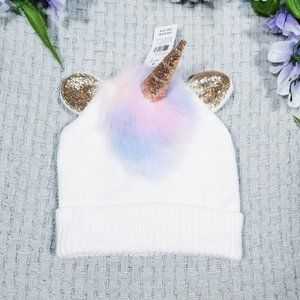 Mix n' Match 3/$21 Rainbow Unicorn White Knit Beanie Winter Hat NWT